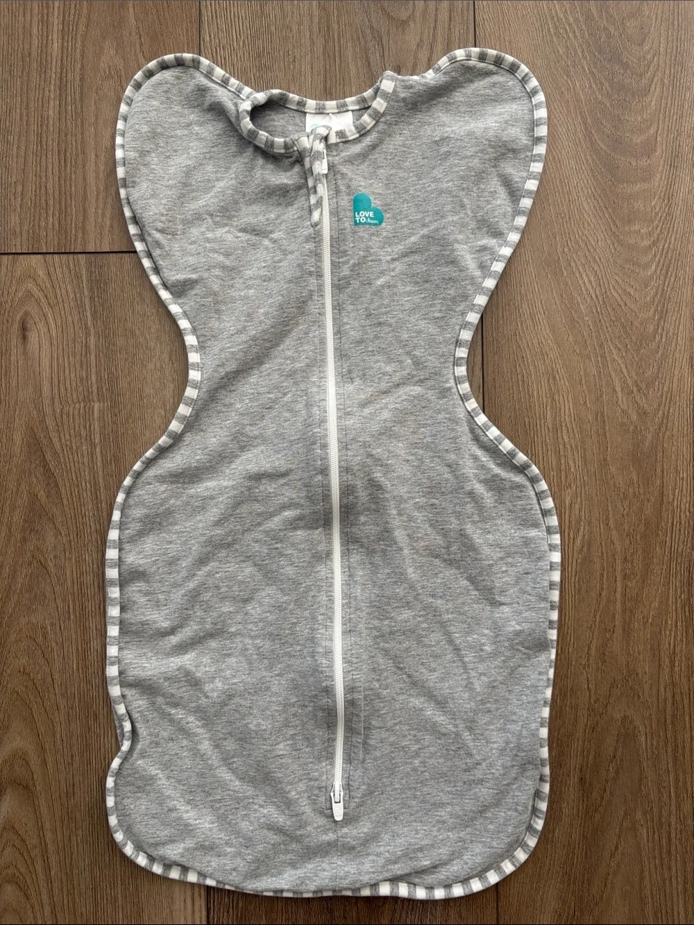 Love to Dream Gray Sleep Sack with Teal Heart Logo